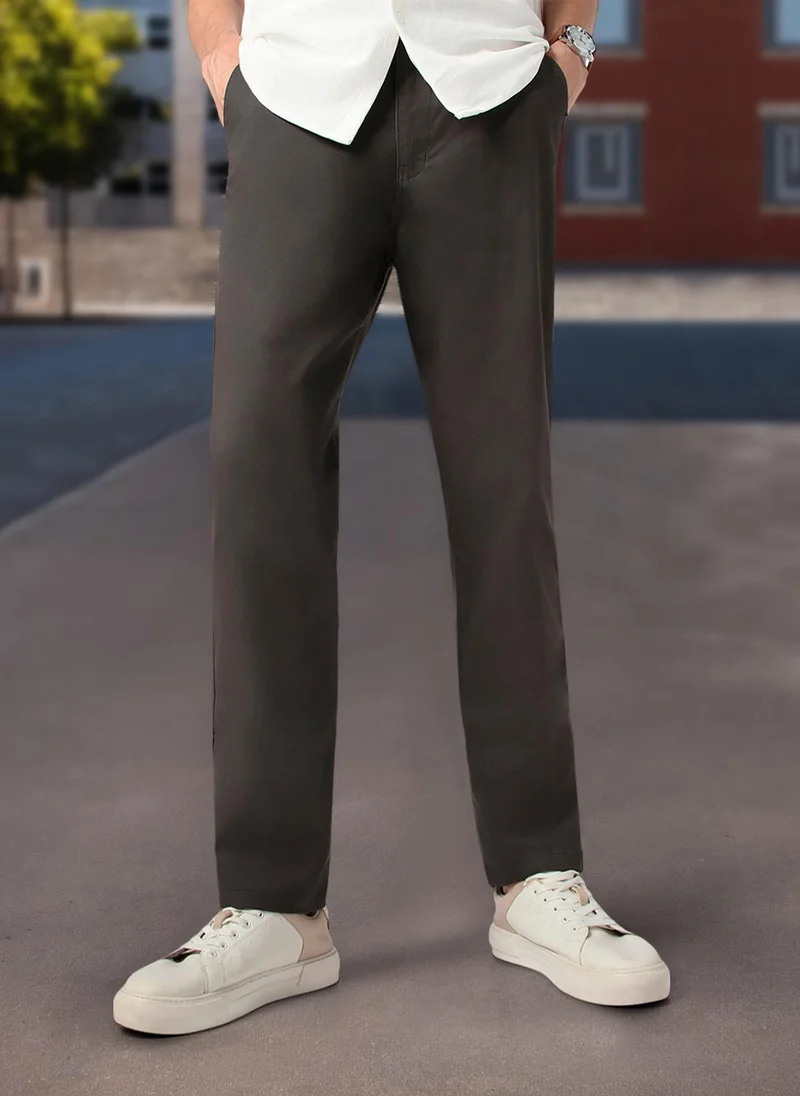 Urbano Fashion Men's Dark Grey Cotton Regular Fit Casual Chinos Trousers Stretch